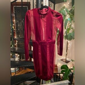 Wine red dress with see through panels